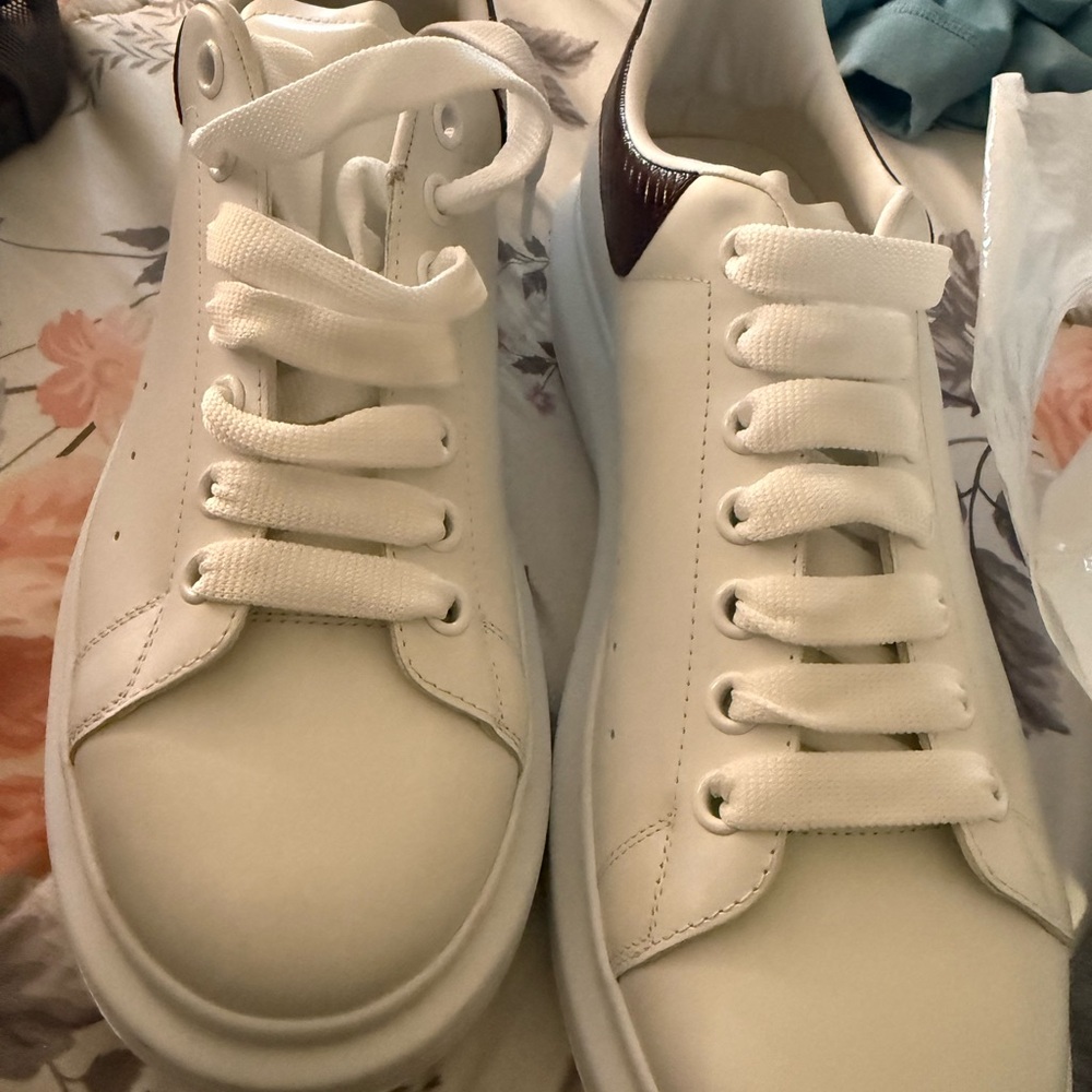 Alexander McQueen White and Brown Leather Sneakers